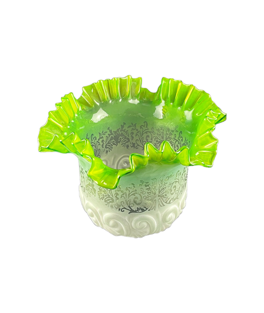 Original Frosted & Embossed Green Victorian Oil Lamp Shade (85mm Base)